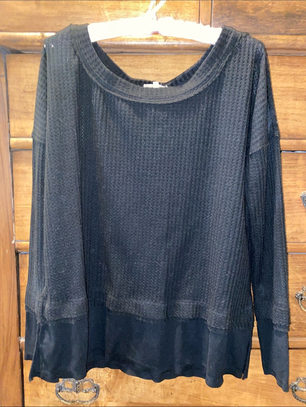 Black Women’s Waffle-Knit Long Sleeve Blouse